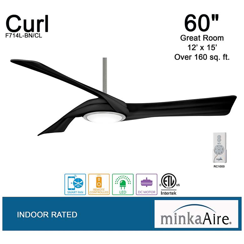 Image 6 60" Minka Aire Curl Brushed Nickel and Coal LED Smart Ceiling Fan more views