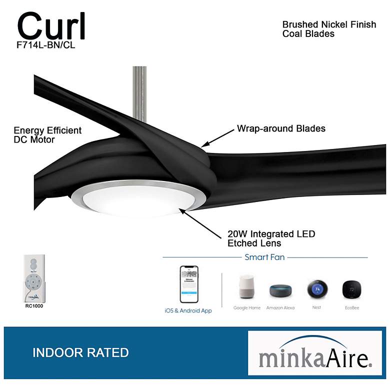 Image 7 60" Minka Aire Curl Brushed Nickel and Coal LED Smart Ceiling Fan more views
