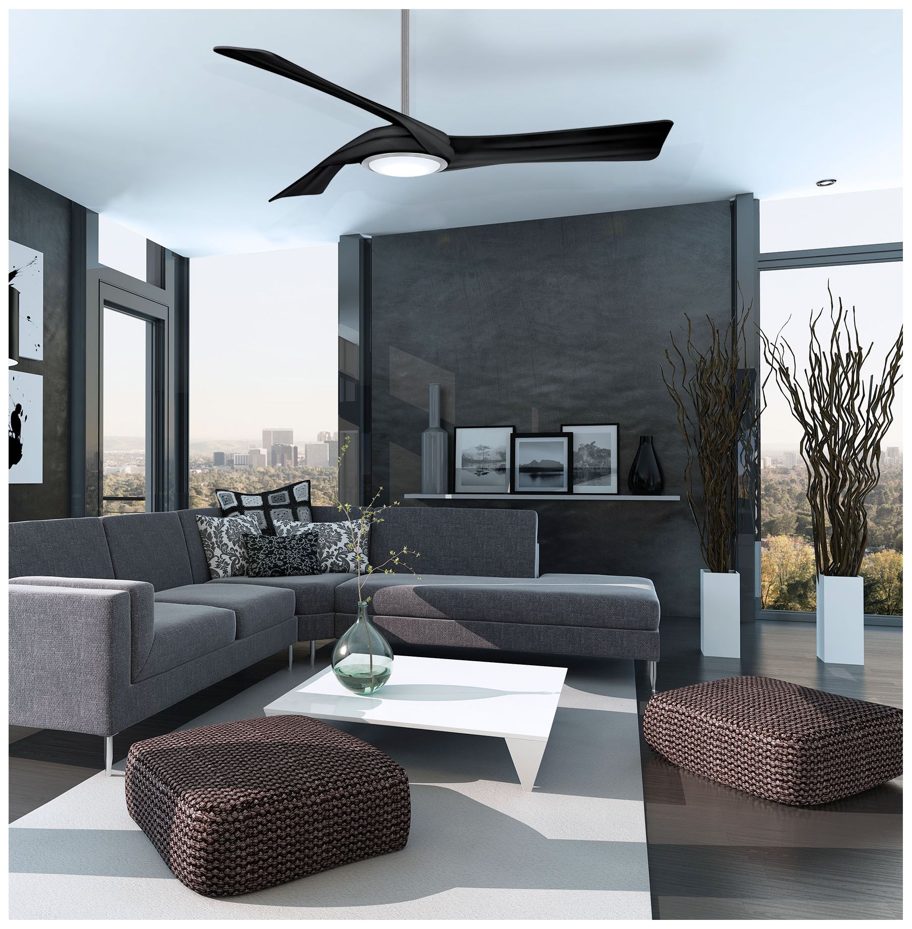 60" Minka Aire Curl Brushed Nickel and Coal LED Smart Ceiling Fan