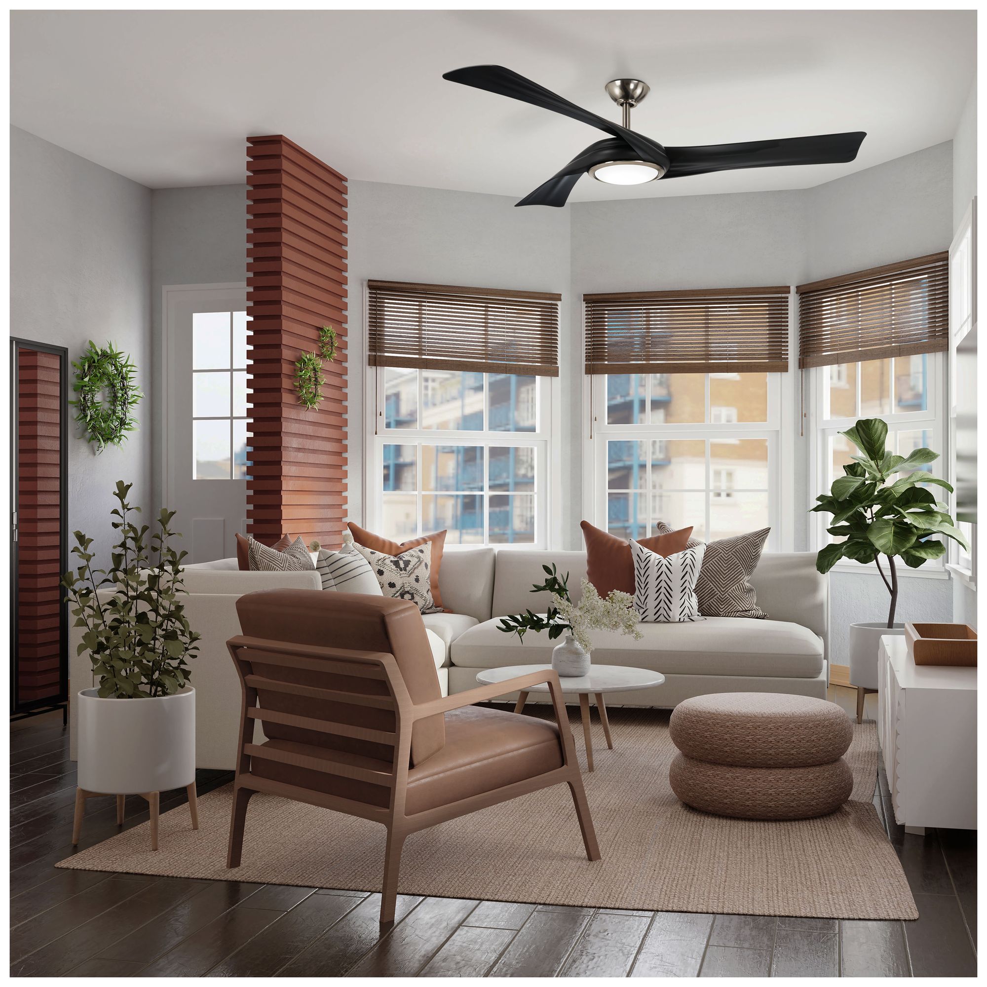 60" Minka Aire Curl Brushed Nickel and Coal LED Smart Ceiling Fan