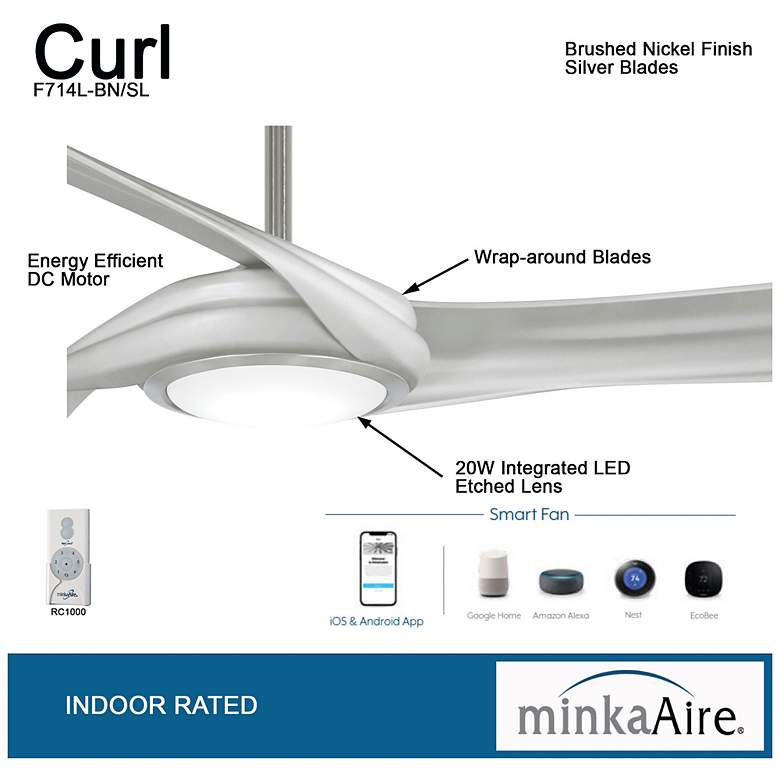 Image 7 60" Minka Aire Curl Brushed Nickel and Silver LED Smart Ceiling Fan more views