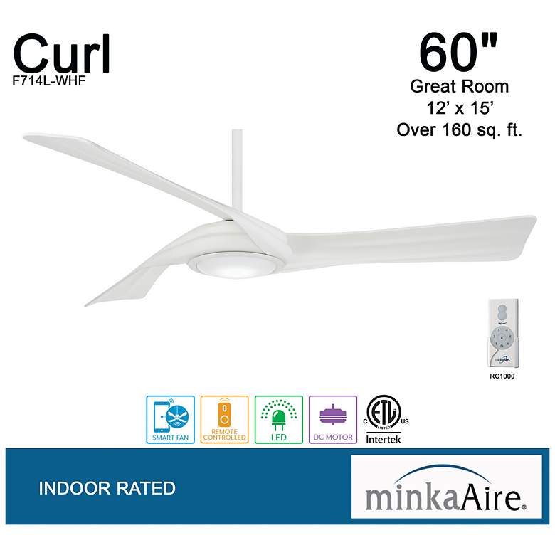 Image 6 60" Minka Aire Curl Flat White Finish Modern LED Smart Ceiling Fan more views
