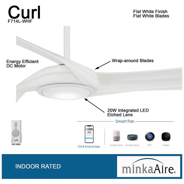 Image 7 60" Minka Aire Curl Flat White Finish Modern LED Smart Ceiling Fan more views