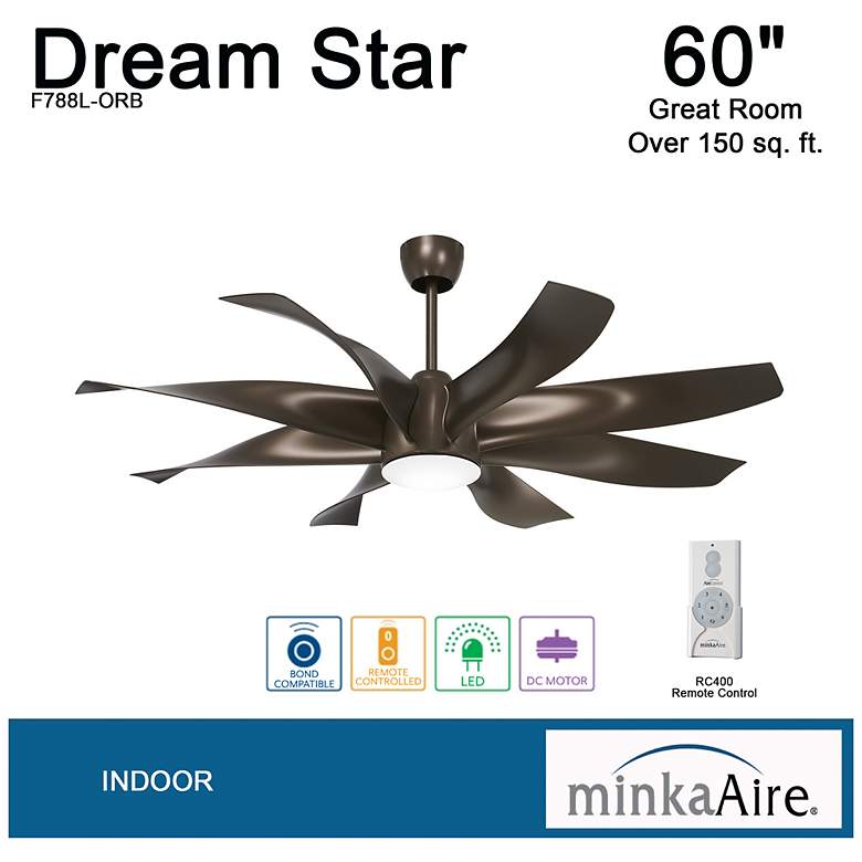 Image 6 60" Minka Aire Dream Bronze 8-Blade LED Ceiling Fan with Remote more views
