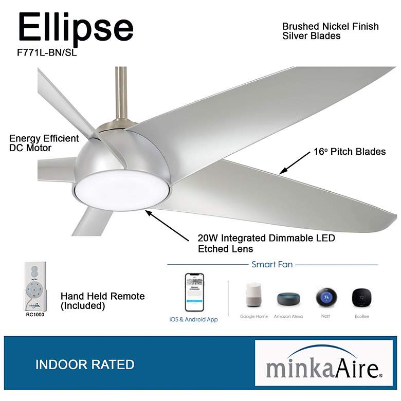 Image 7 60" Minka Aire Ellipse Brushed Nickel and Silver LED Smart Ceiling Fan more views