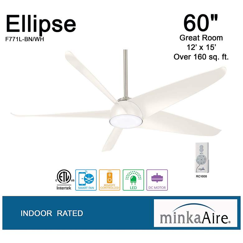 Image 5 60" Minka Aire Ellipse Brushed Nickel and White LED Smart Ceiling Fan more views