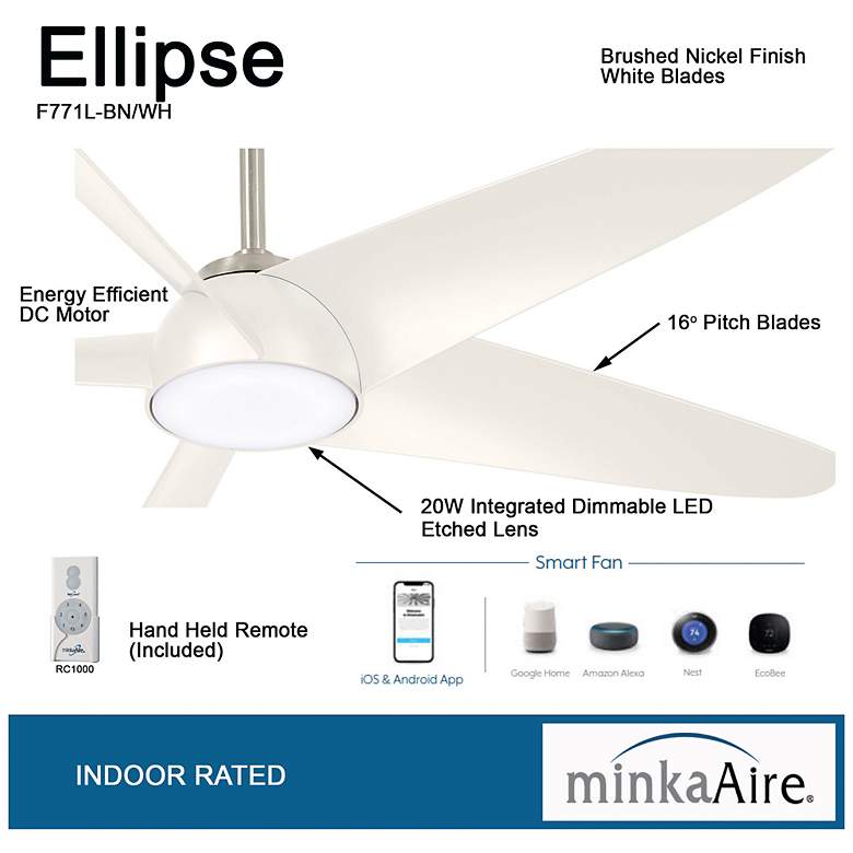 Image 6 60" Minka Aire Ellipse Brushed Nickel and White LED Smart Ceiling Fan more views