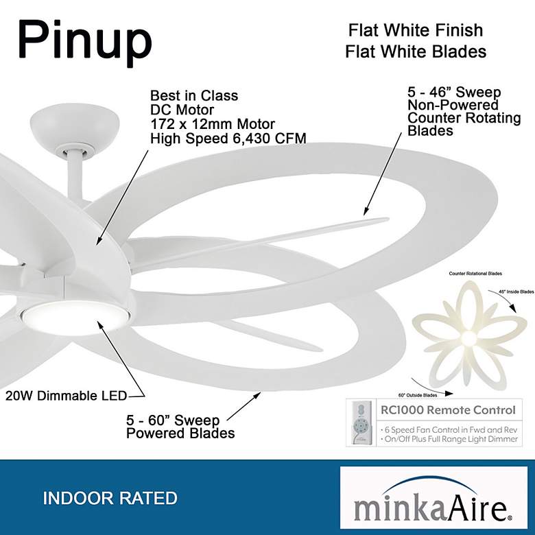 Image 5 60" Minka Aire Pinup Flat White Indoor LED Ceiling Fan with Remote more views
