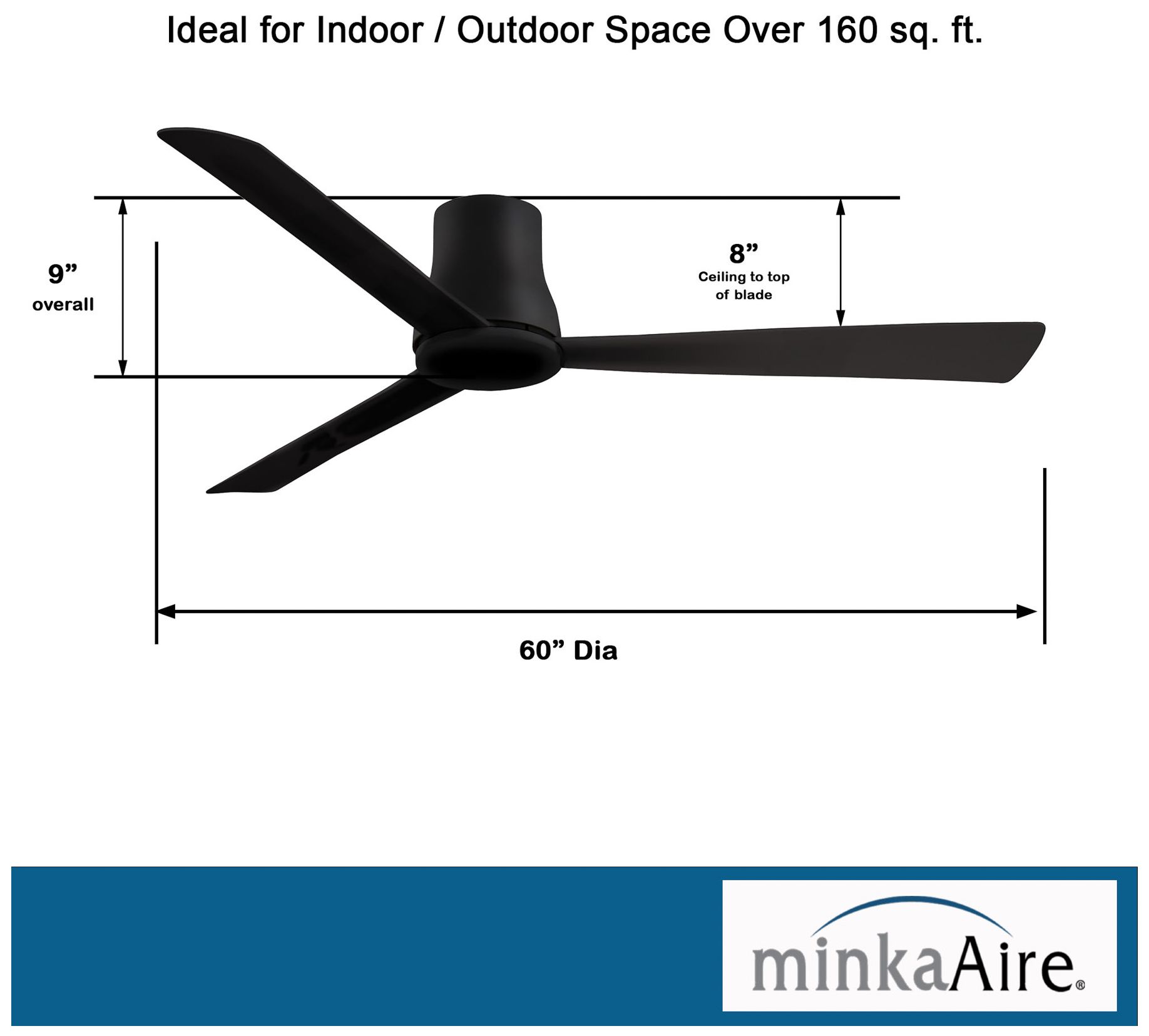 60" Minka Aire Simple Flush Coal Black Outdoor Hugger Ceiling Fan in scene
