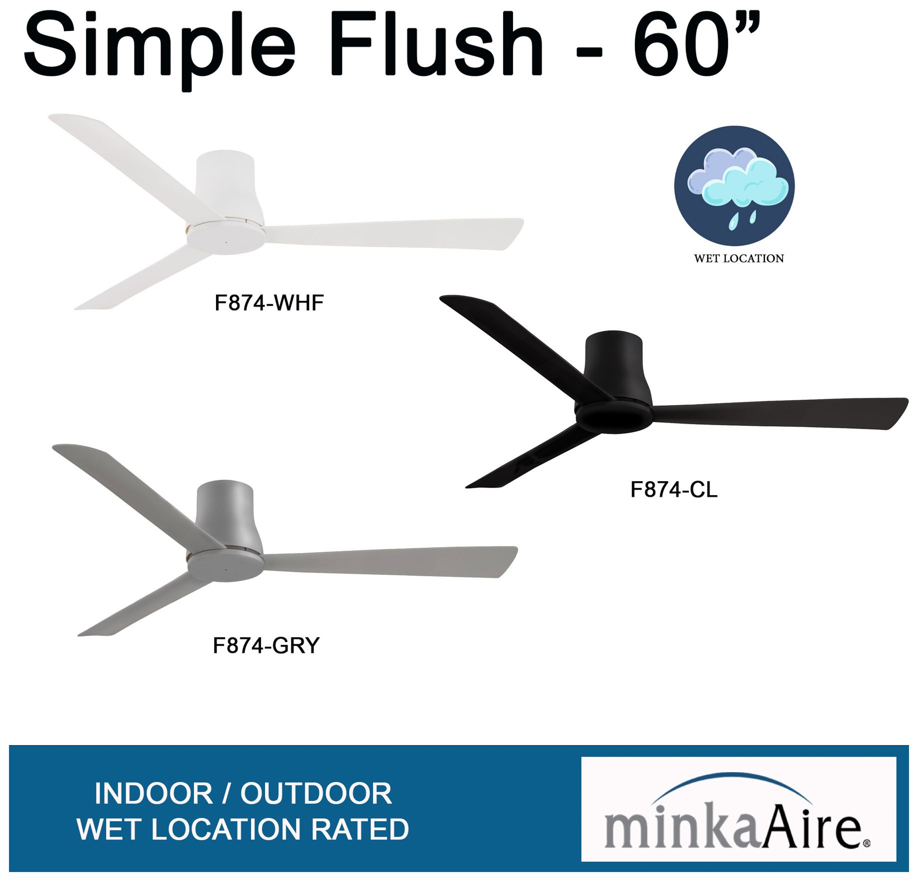 60" Minka Aire Simple Flush Flat White Outdoor Hugger Ceiling Fan in scene