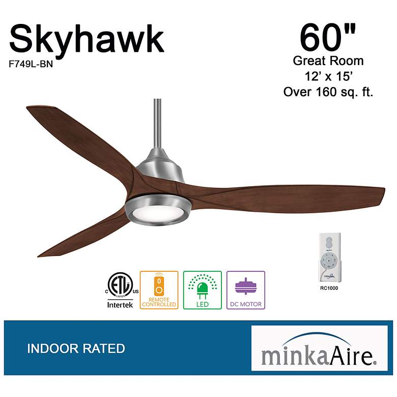 Image 5 60" Minka Aire Skyhawk Nickel Dark Maple LED Ceiling Fan with Remote more views