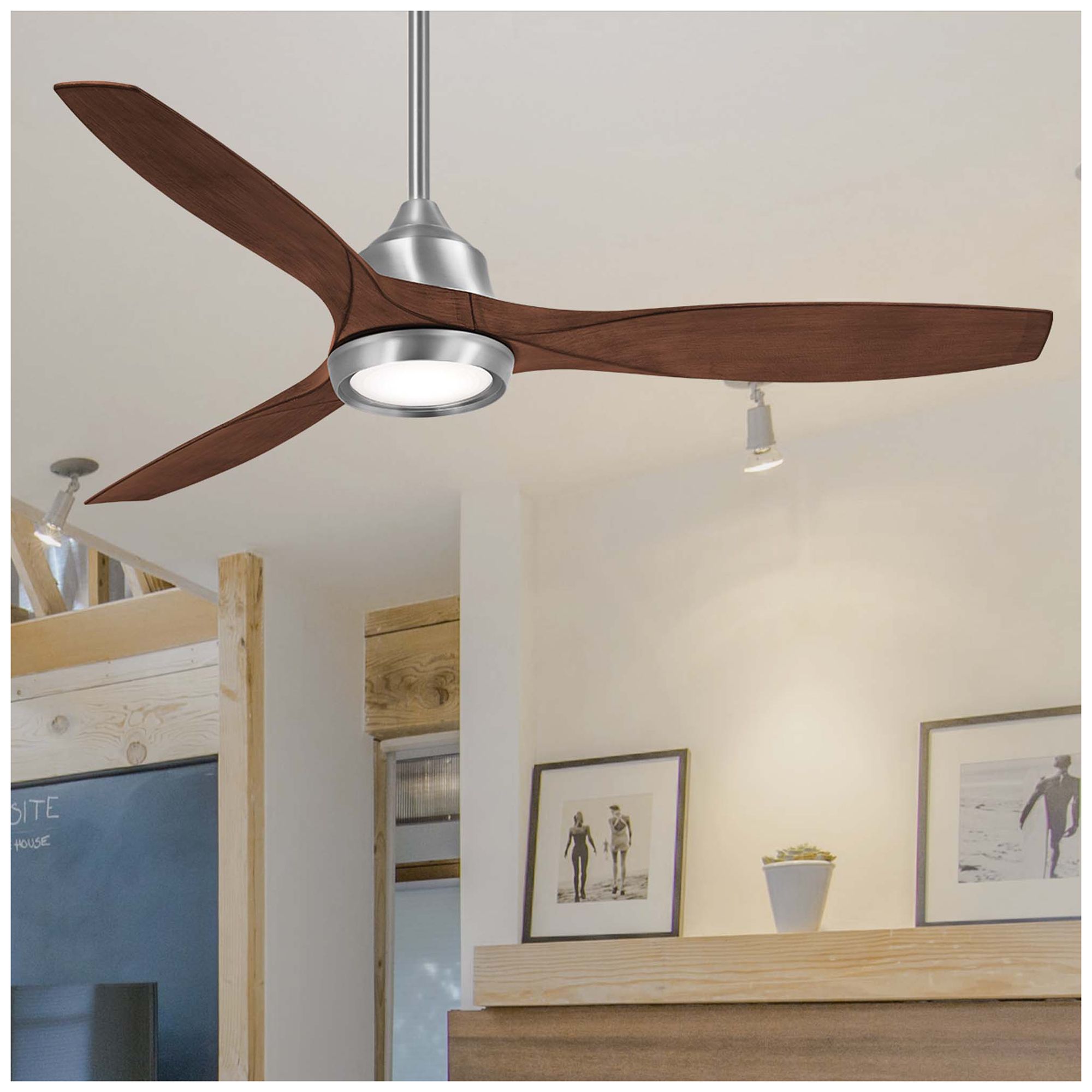 60" Minka Aire Skyhawk Nickel Dark Maple LED Ceiling Fan with Remote