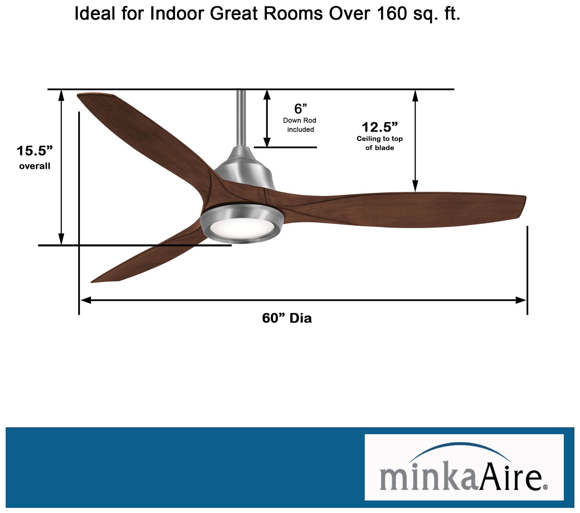 60" Minka Aire Skyhawk Nickel Dark Maple LED Ceiling Fan with Remote