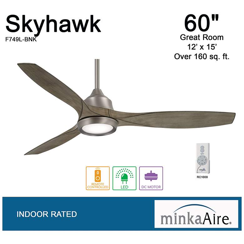 Image 5 60" Minka Aire Skyhawk Nickel Driftwood LED Ceiling Fan with Remote more views