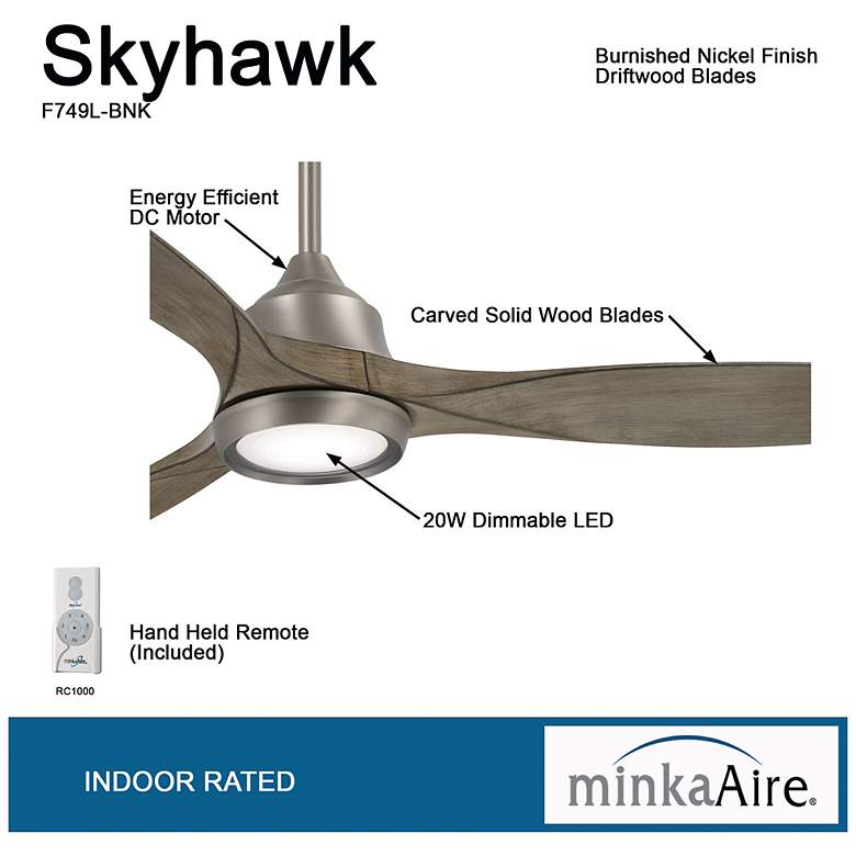 Image 7 60" Minka Aire Skyhawk Nickel Driftwood LED Ceiling Fan with Remote more views