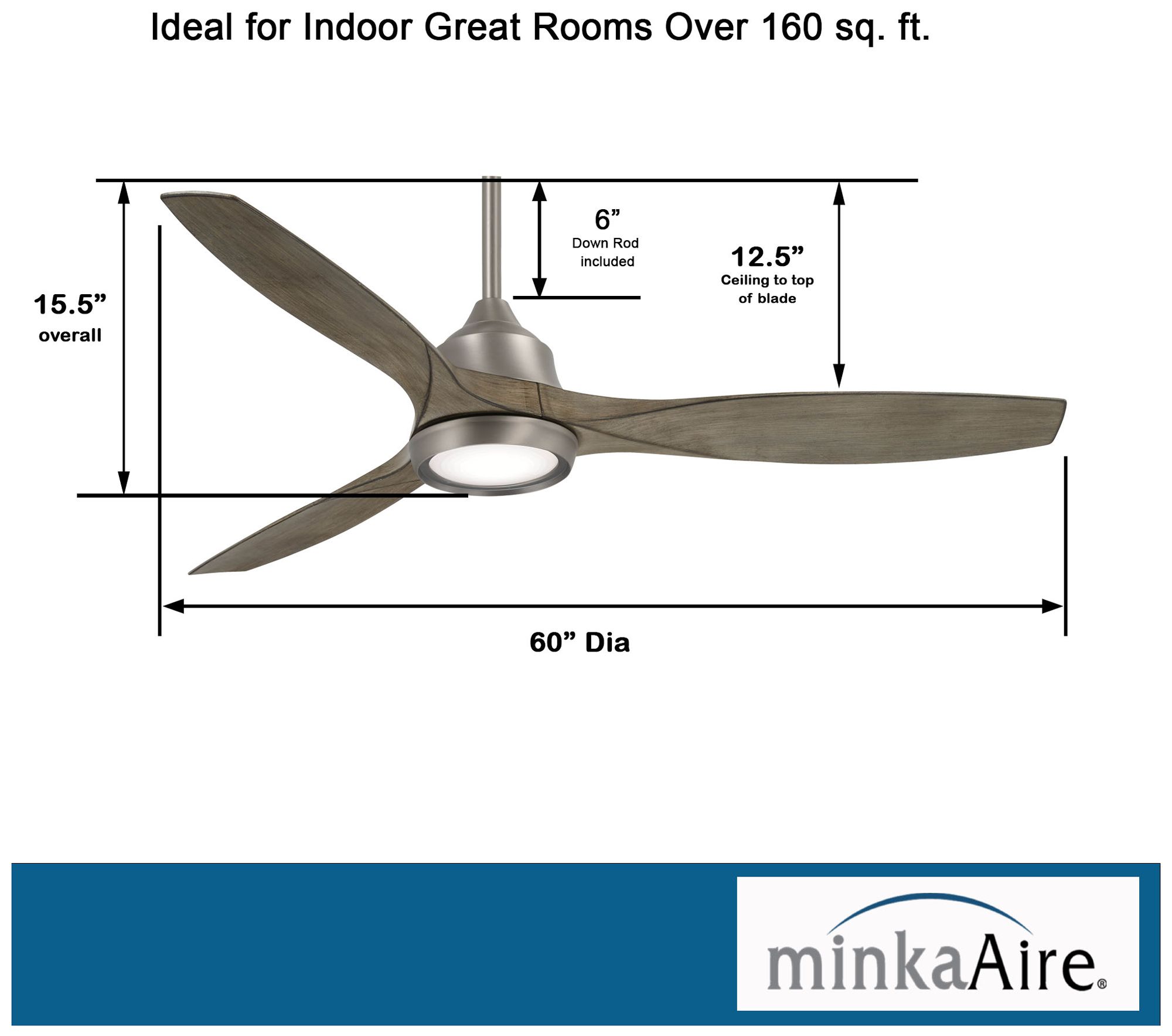 60" Minka Aire Skyhawk Nickel Driftwood LED Ceiling Fan with Remote