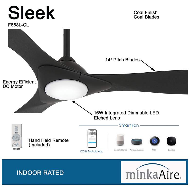 Image 7 60" Minka Aire Sleek Coal Finish LED Smart Ceiling Fan with Remote more views