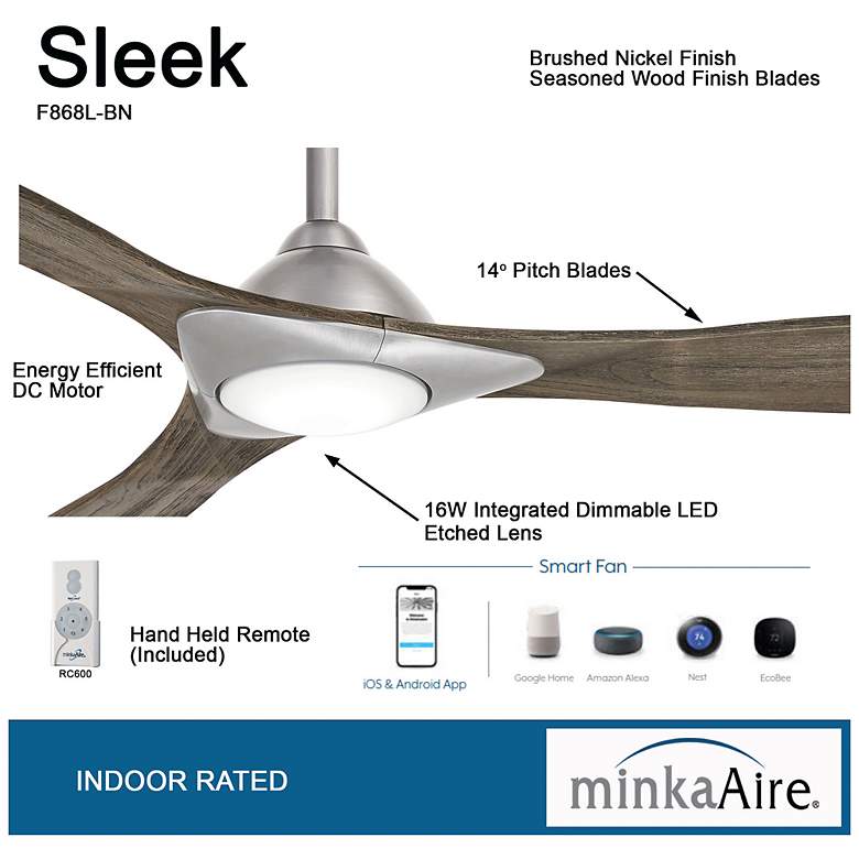 Image 6 60" Minka Aire Sleek Nickel Finish Modern LED Smart Ceiling Fan more views