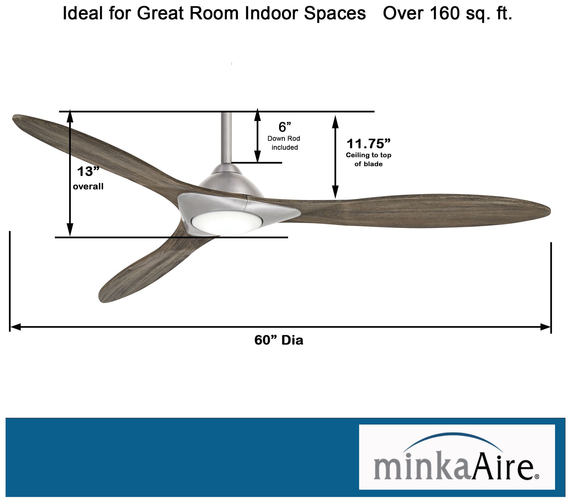60" Minka Aire Sleek Nickel Finish Modern LED Smart Ceiling Fan