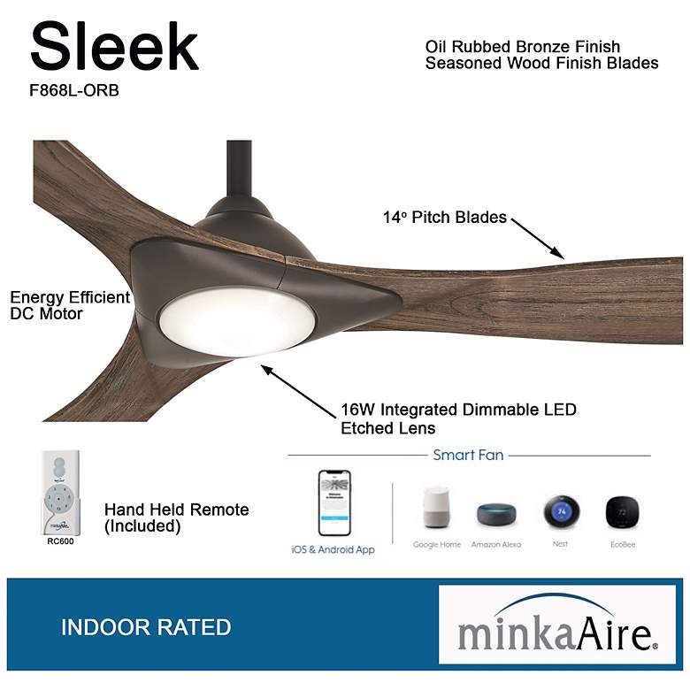 Image 6 60" Minka Aire Sleek Oil Rubbed Bronze LED Smart Ceiling Fan more views
