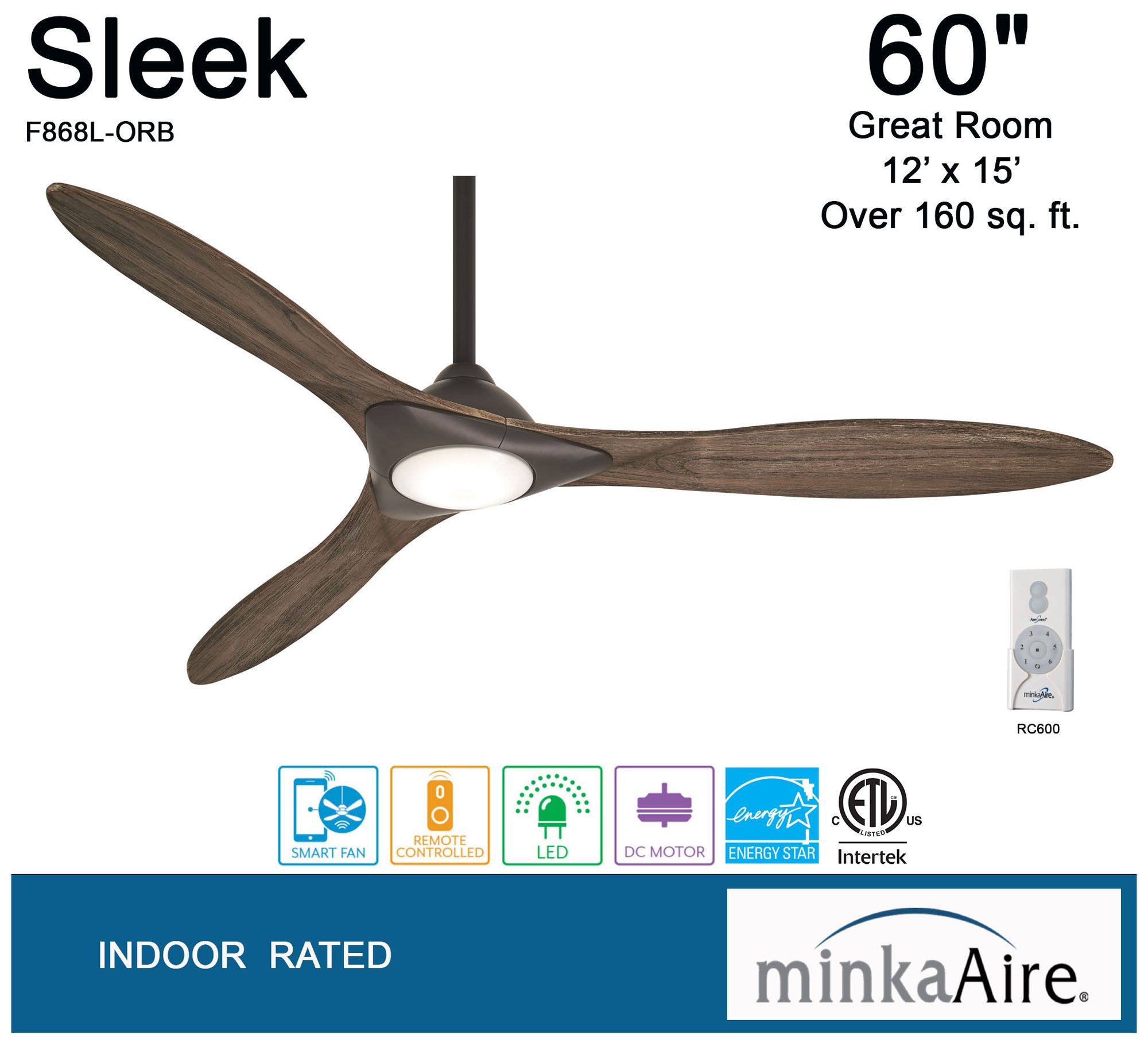 60" Minka Aire Sleek Oil Rubbed Bronze LED Smart Ceiling Fan