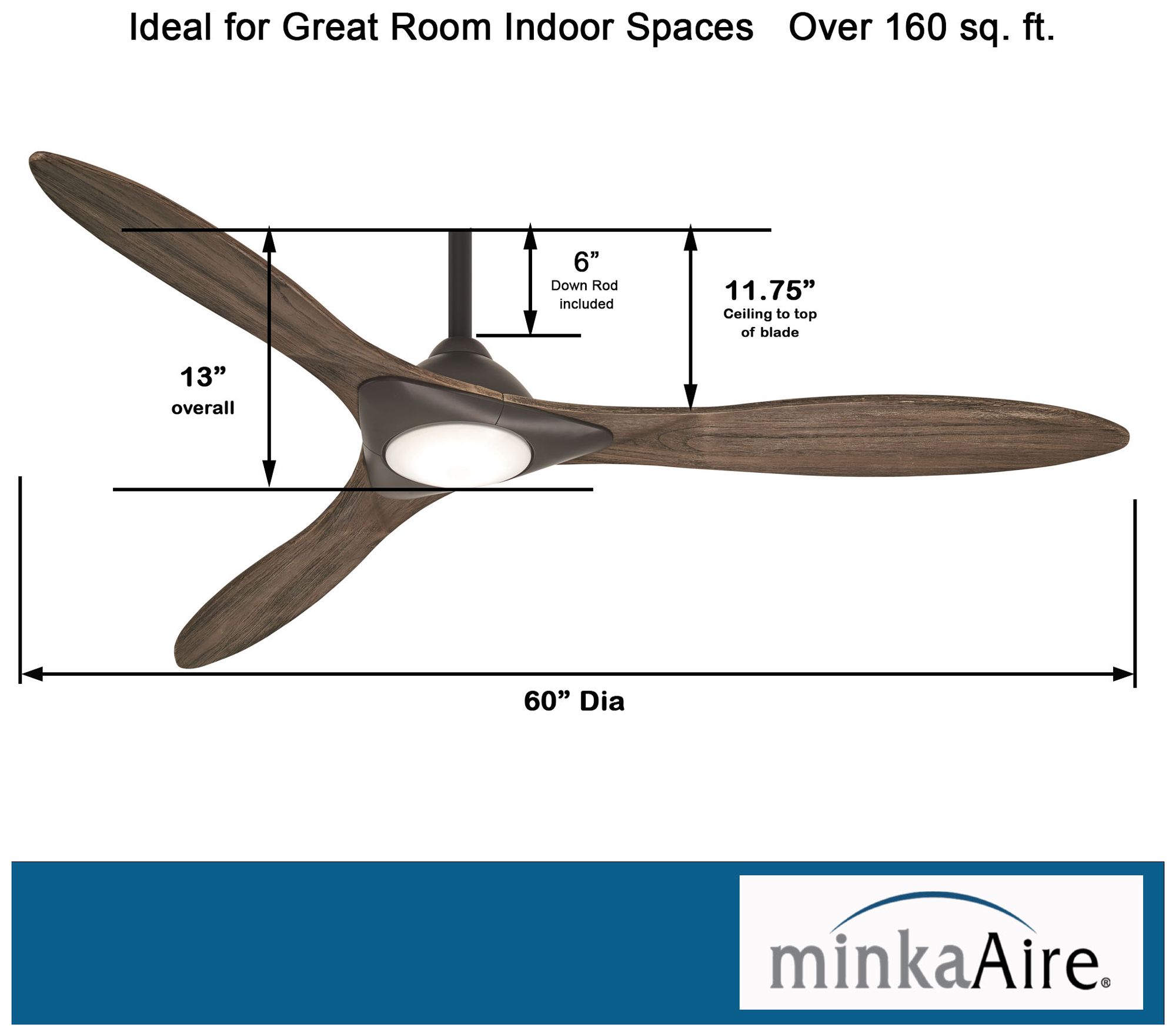 60" Minka Aire Sleek Oil Rubbed Bronze LED Smart Ceiling Fan
