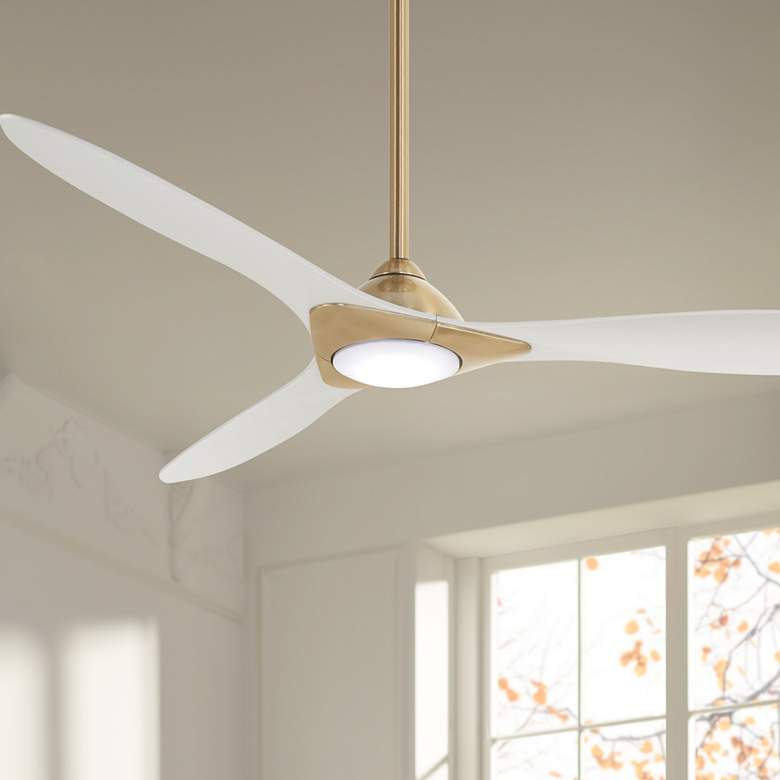 Image 1 60 inch Minka Aire Sleek Soft Brass LED Indoor Smart Fan with Remote