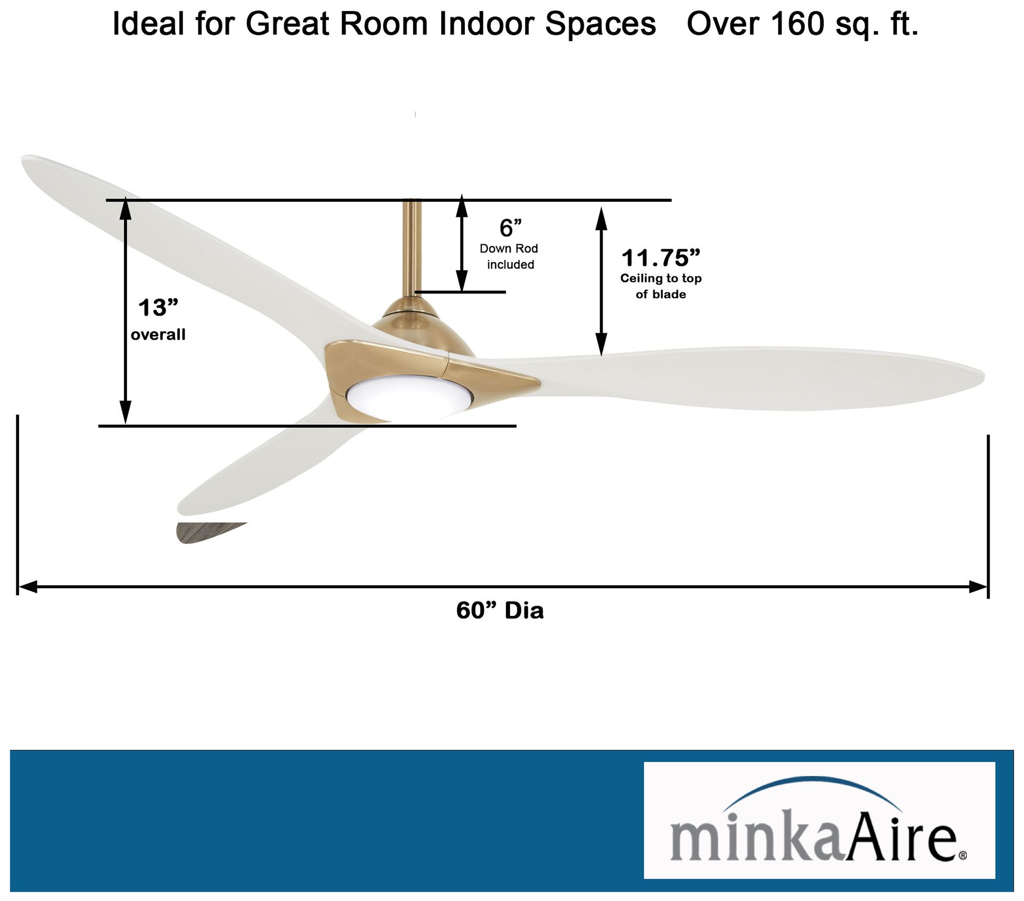 60" Minka Aire Sleek Soft Brass LED Indoor Smart Fan with Remote