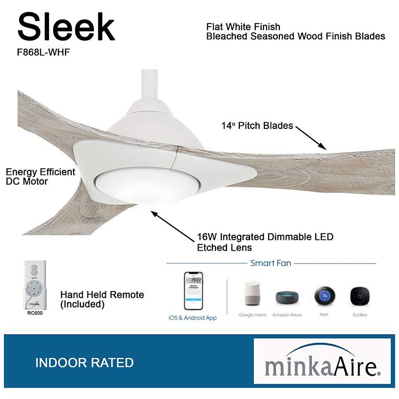 Image 6 60" Minka Aire Sleek White LED Modern Smart Ceiling Fan more views