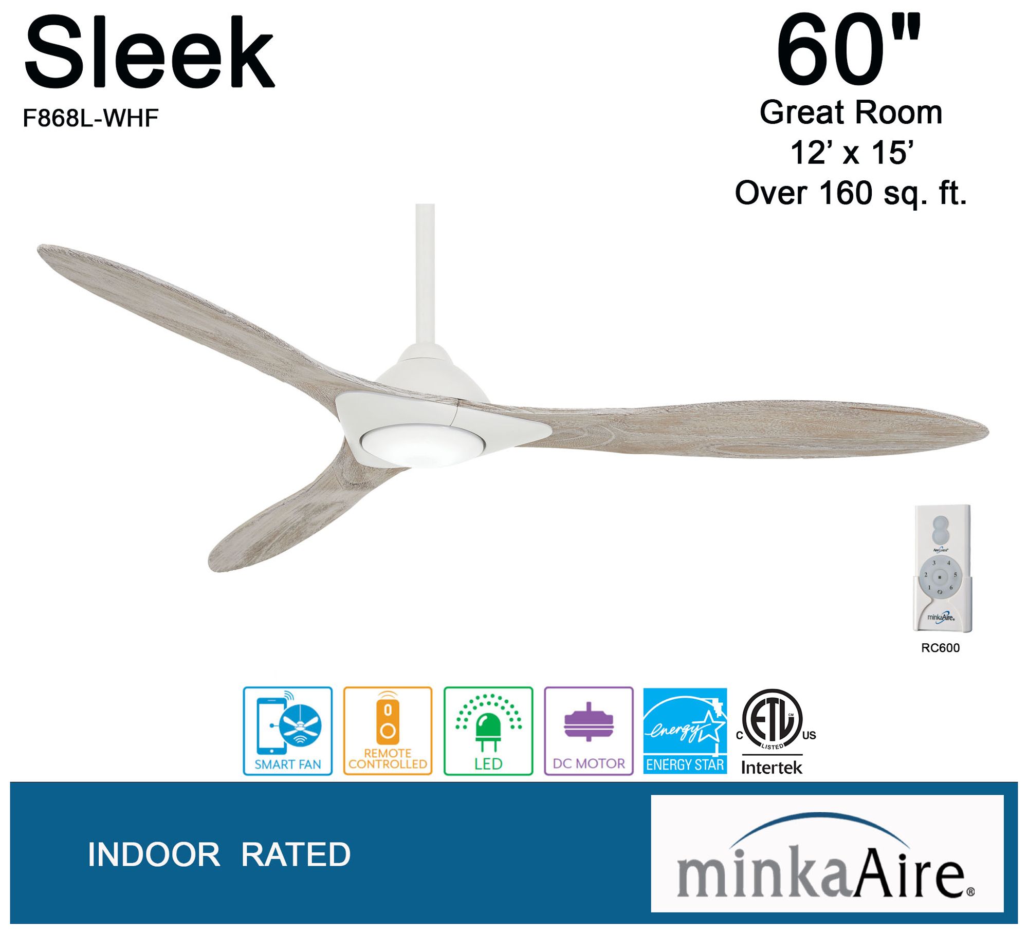60" Minka Aire Sleek White LED Modern Smart Ceiling Fan