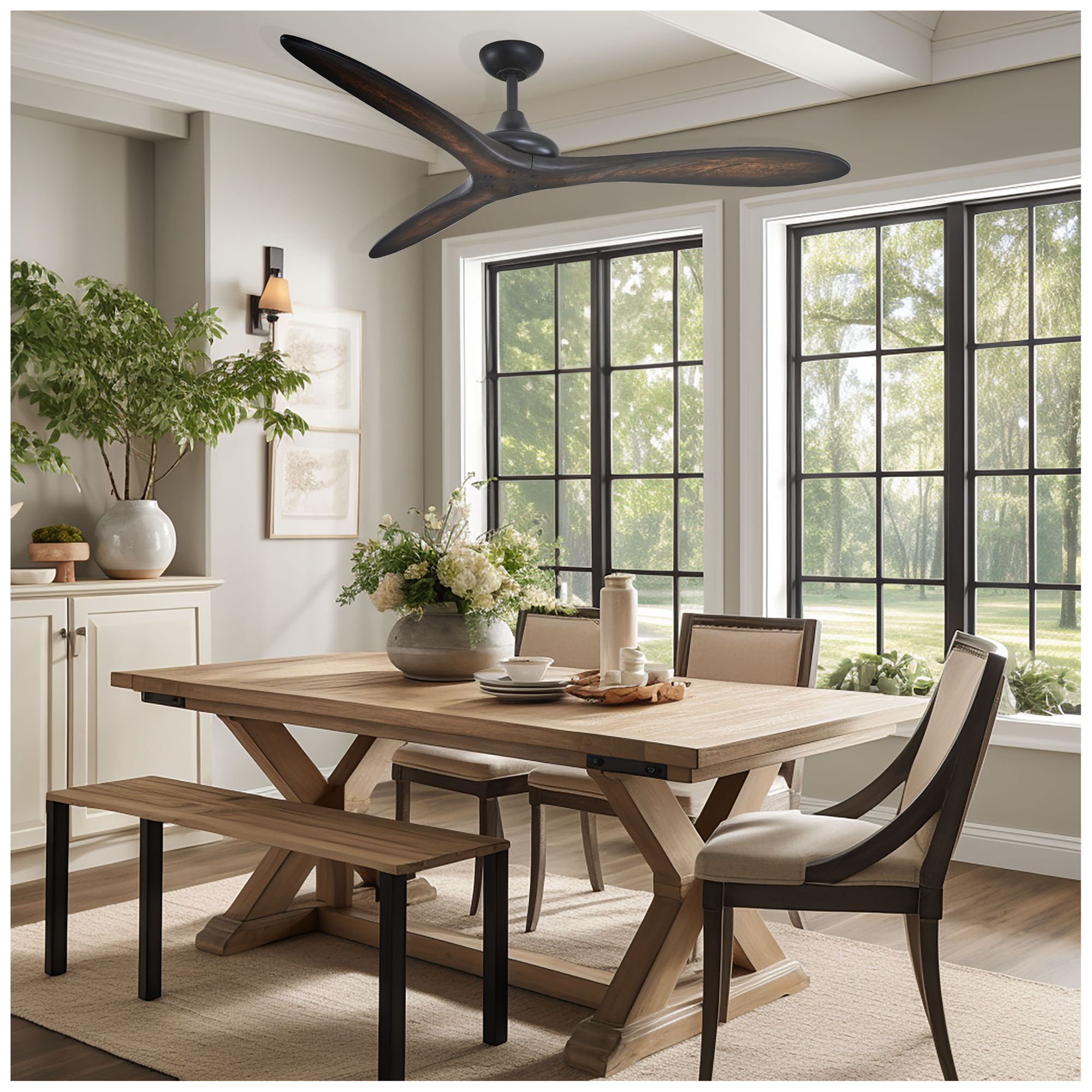 60" Minka Aire Vapor Coal and Koa Outdoor Ceiling Fan with Remote in scene