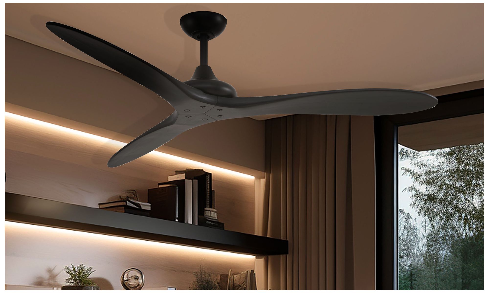 60" Minka Aire Vapor Coal and Koa Outdoor Ceiling Fan with Remote in scene