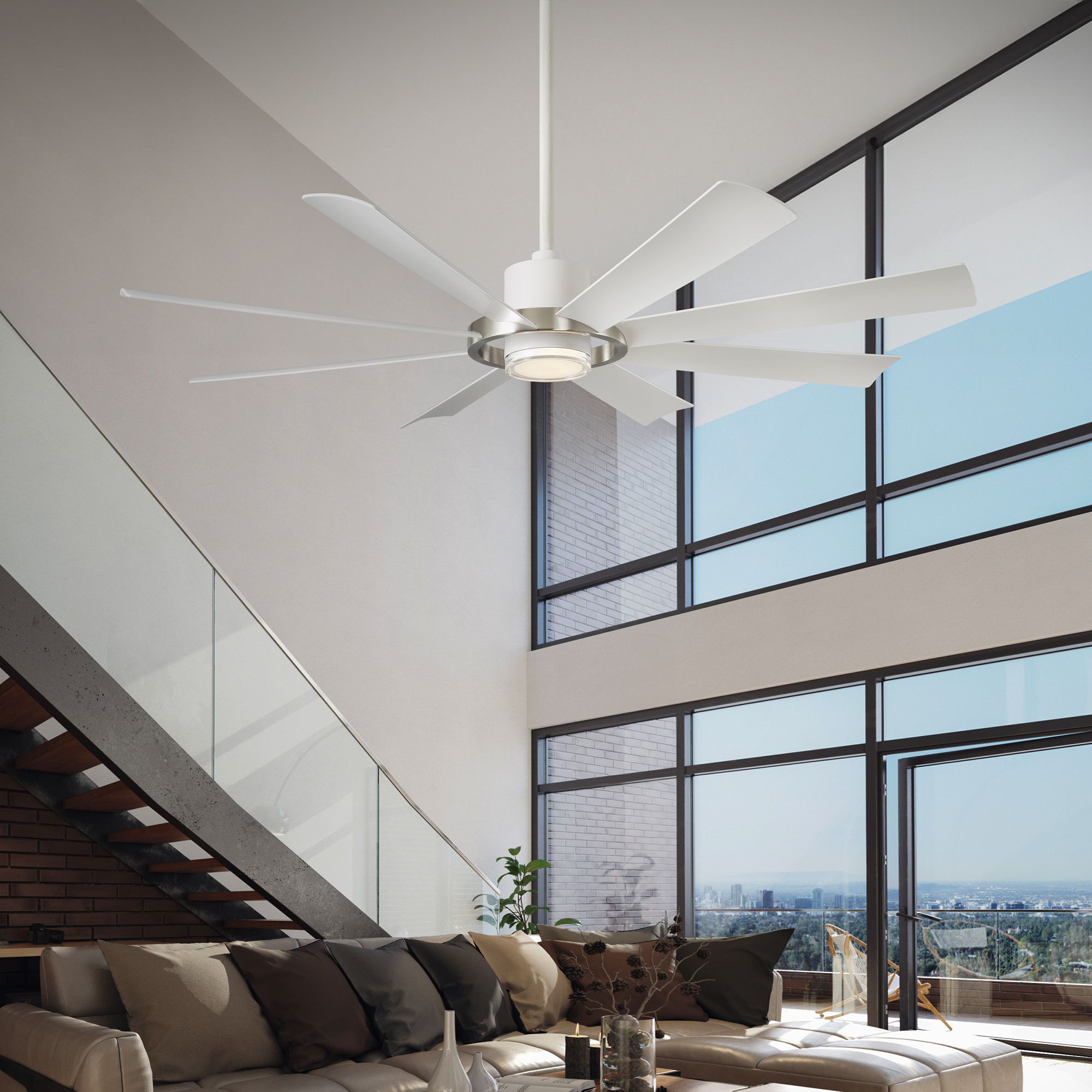60" Modern Forms Aura White and Nickel LED Smart Ceiling Fan
