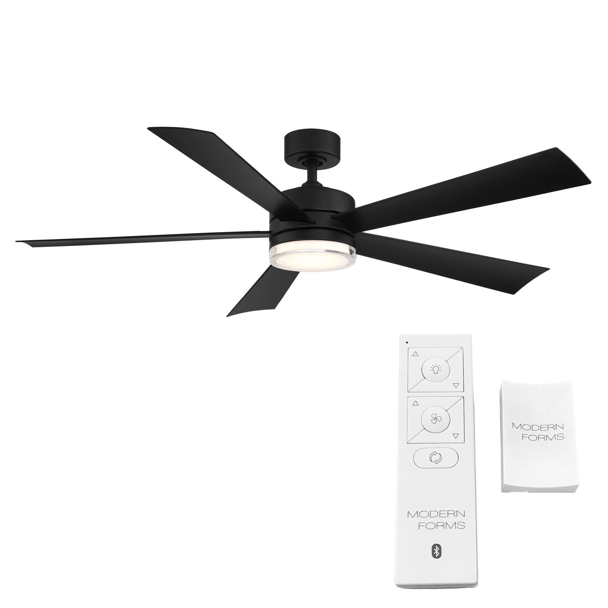60" Modern Forms Wynd Matte Black LED Smart Indoor/Outdoor Ceiling Fan in scene