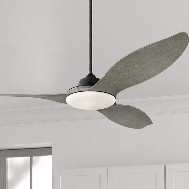 60&quot; Monte Carlo Stockton Aged Pewter Damp Rated LED Fan with Remote