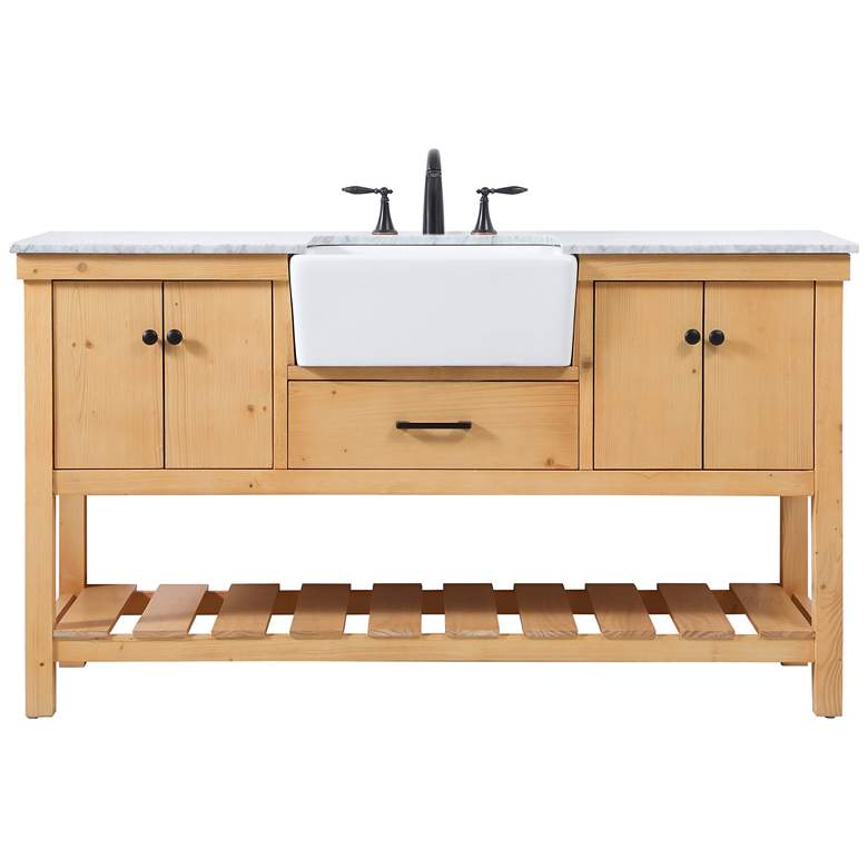 Image 1 60 Inch Natural Wood Single Sink Bathroom Vanity