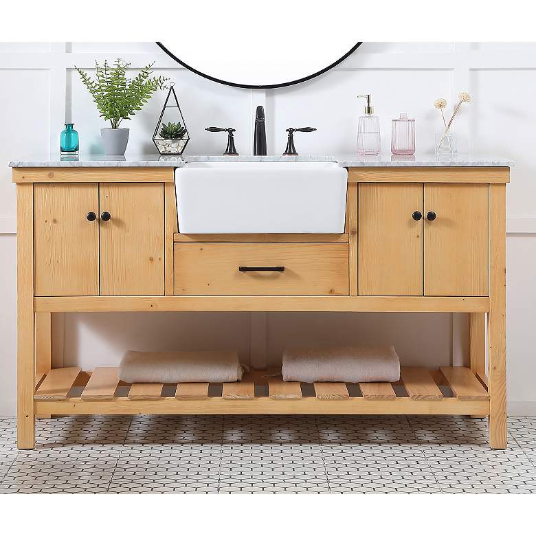 Image 1 60 Inch Natural Wood Single Sink Bathroom Vanity