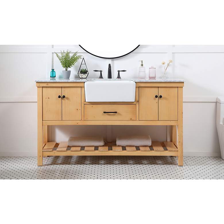 Image 3 60 Inch Natural Wood Single Sink Bathroom Vanity more views