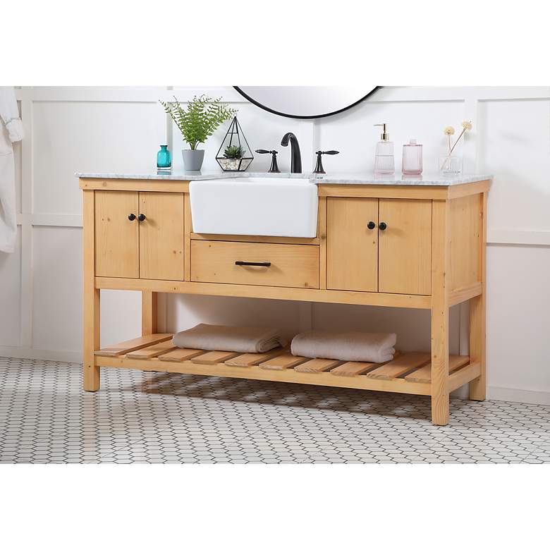 Image 4 60 Inch Natural Wood Single Sink Bathroom Vanity more views
