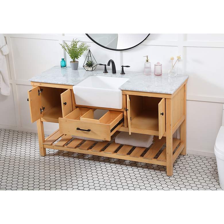 Image 5 60 Inch Natural Wood Single Sink Bathroom Vanity more views