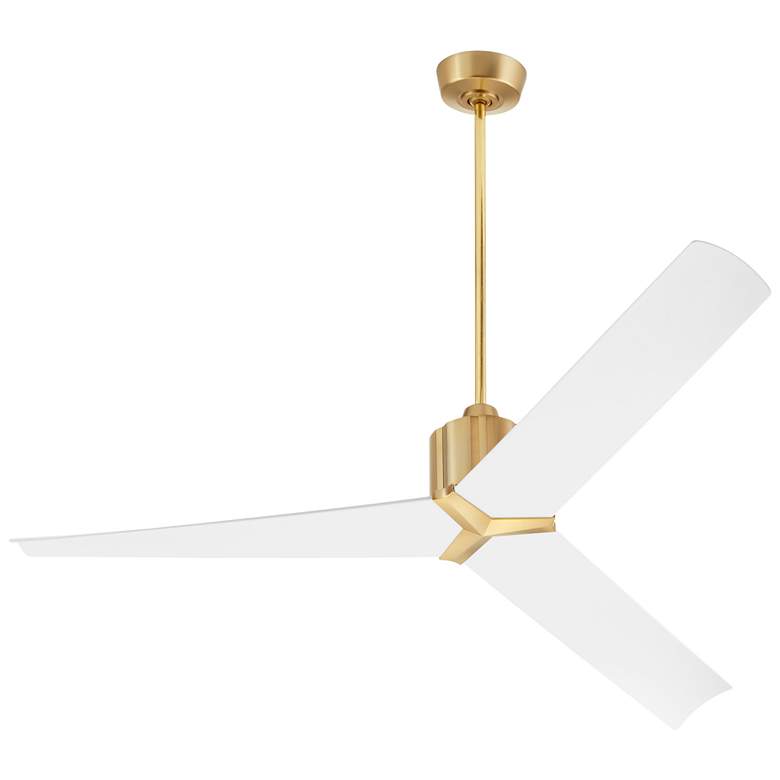 Image 1 60" Oxygen Strato Brass and White Damp Ceiling Fan with Wall Control