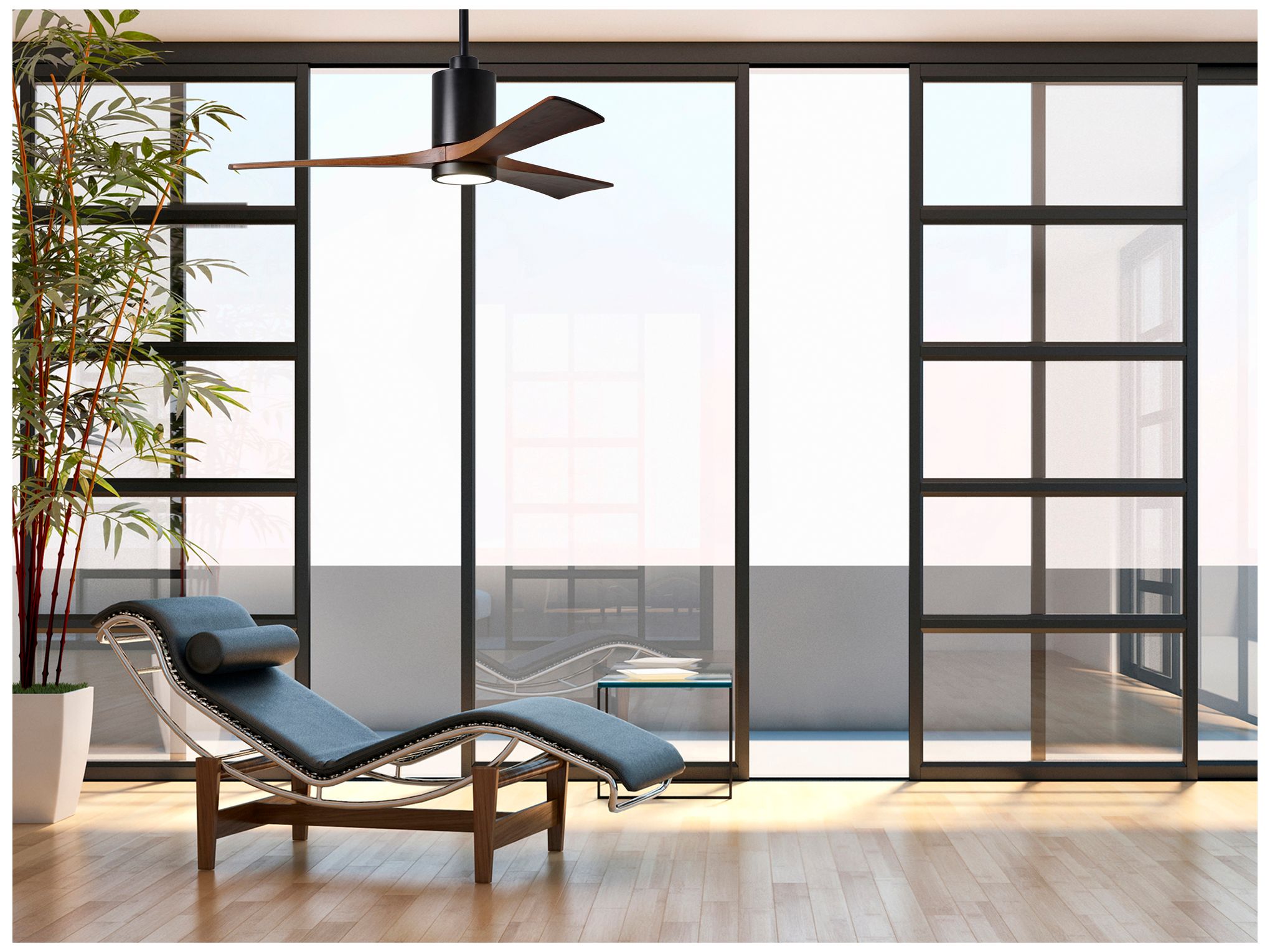 Image 4 60" Patricia-3 Matte Black LED Ceiling Fan w/ Walnut Blades more views