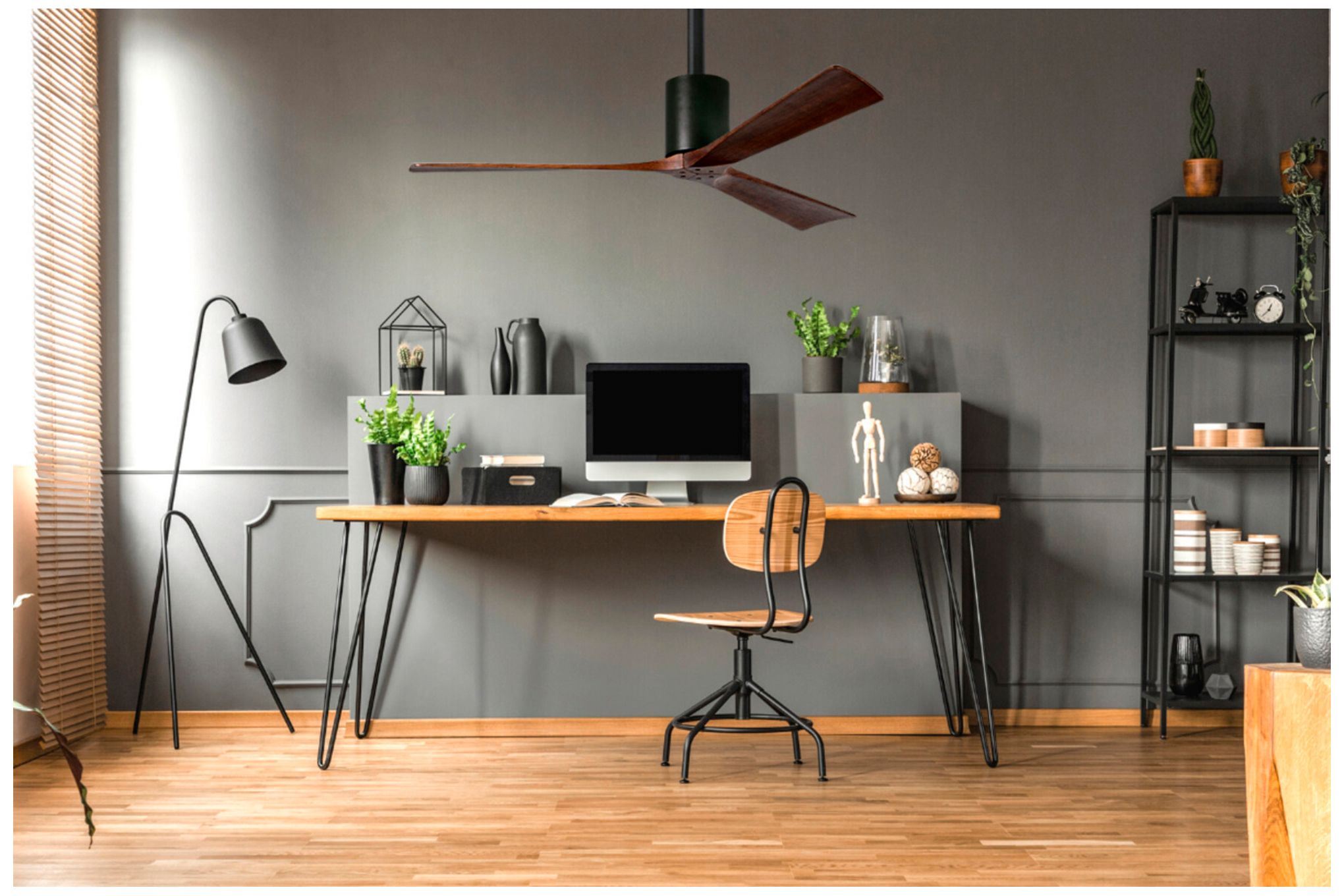 Image 5 60" Patricia-3 Matte Black LED Ceiling Fan w/ Walnut Blades more views