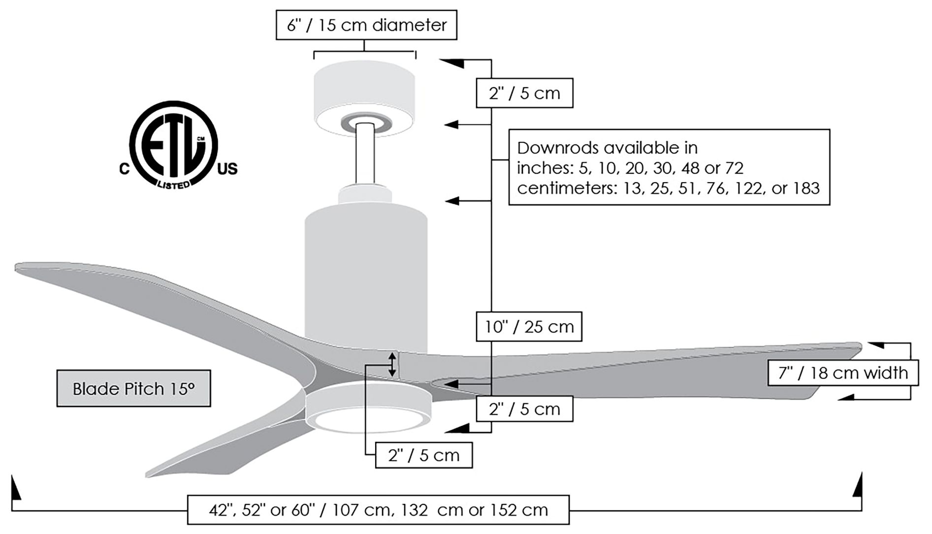 60" Patricia-3 Matte Black LED Ceiling Fan w/ Walnut Blades