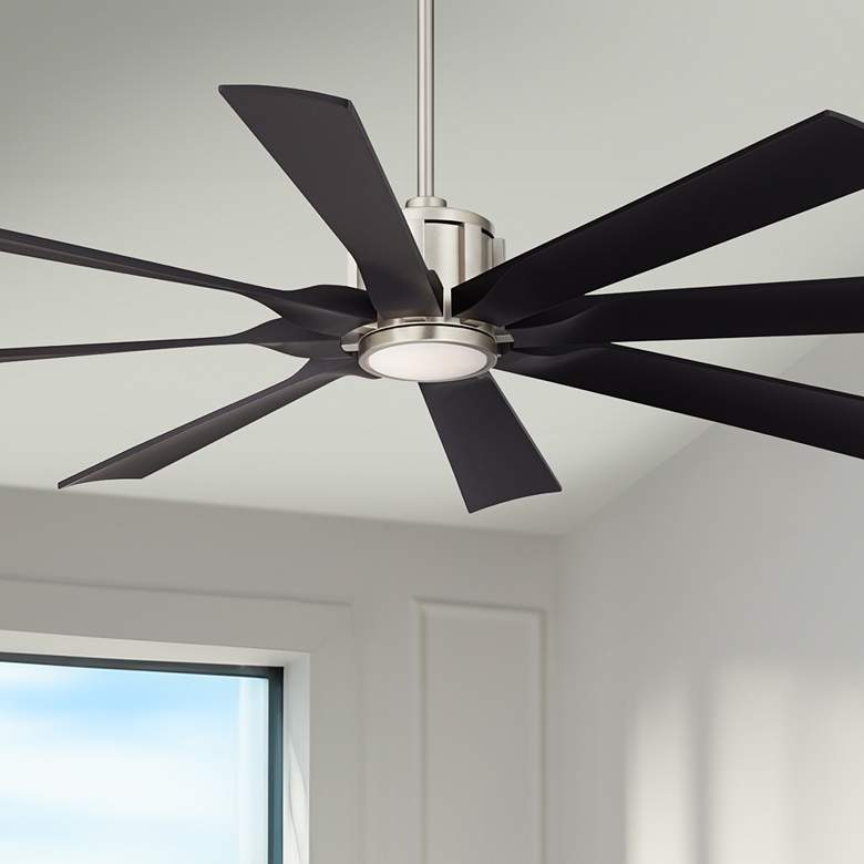 Image 1 60" Possini Defender Brushed Nickel Damp LED Ceiling Fan with Remote