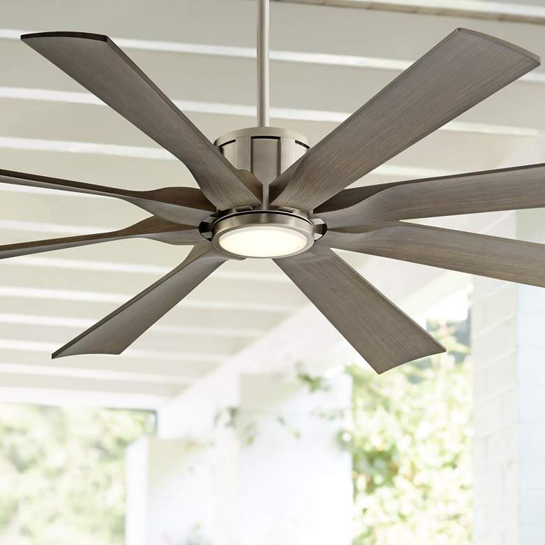 Image 2 60 inch Possini Defender Brushed Nickel Damp LED Ceiling Fan with Remote