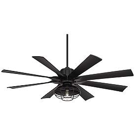 Image2 of 60" Possini Defender Matte Black Damp LED Ceiling Fan with Remote