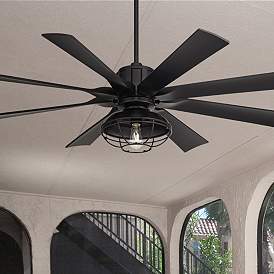 Image1 of 60" Possini Defender Matte Black Damp LED Ceiling Fan with Remote