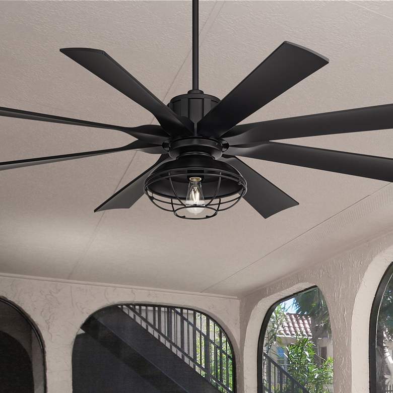 Image 1 60 inch Possini Defender Matte Black Damp LED Ceiling Fan with Remote