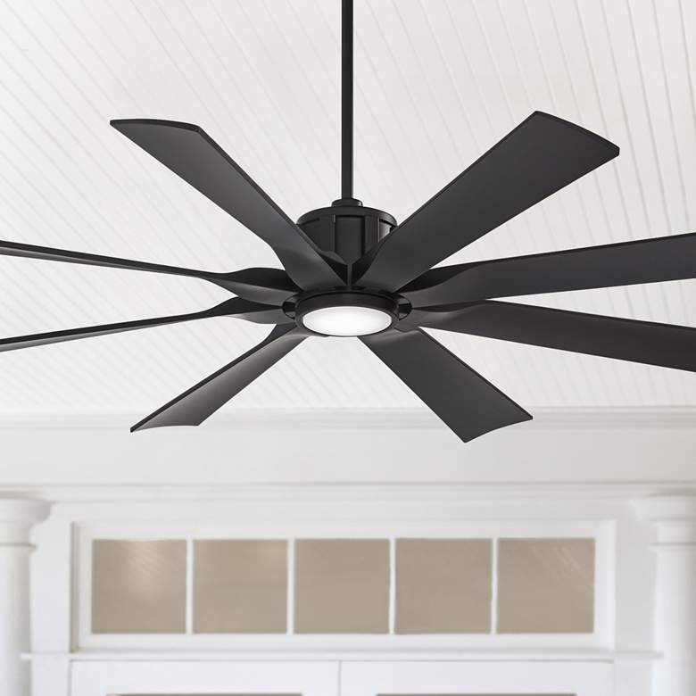 Image 1 60 inch Possini Defender Matte Black Damp LED Ceiling Fan with Remote